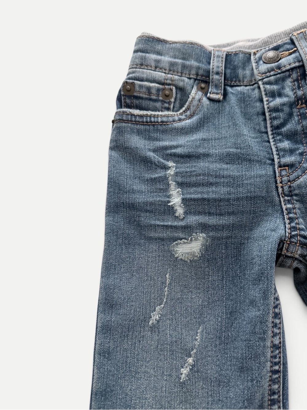 Levi’s Baby 9M Pull-On Jeans Vintage Sky Distressed Cuffed Stretch Denim NWT - Picture 6 of 12